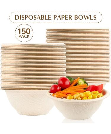 150 Pack 8 oz Compostable Paper Bowls - Biodegradable Sugarcane Bowls for Ice Cream, Desserts, Pet Food - 8oz Disposable Soup Bowls - Buy Online on GoSupps.com