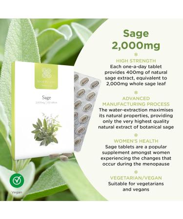Healthspan Sage 2000mg (120 Tablets) for Menopause Relief | Women's Health Supplement with Natural Sage Extract | Vegan-Friendly - Buy Online on GoSupps.com