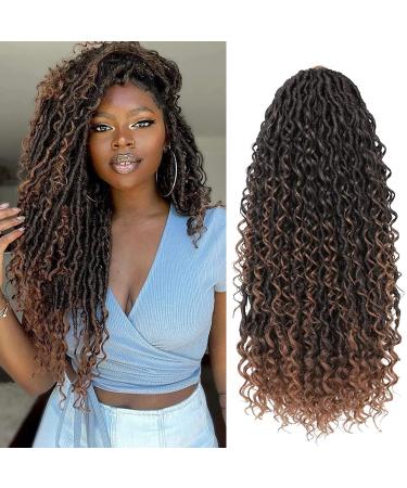 Goddess Locs Crochet Hair 6 Packs 22 Inch Curly Faux Locs Crochet Hair for Black Women Crochet Pre Looped Curly Hair Boho Hippie Locs Synthetic Braiding Hair Extension (22 inch 6 Packs T-30) 22 Inch (Pack of 6) 1B/30