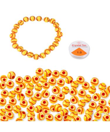 100PCS Softball Beads for Bracelet Making,with 1 Roll of Elastic Rope,12mm Acrylic Softball Beads,Softball Team Beads,Softball Gifts,Softball Beads for DIY Jewelry Making Kit Bracelets Necklace Making Softball Yelllow
