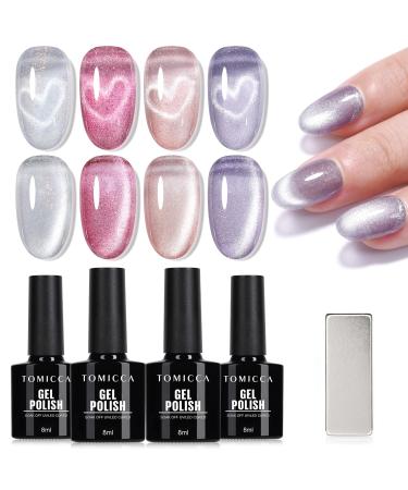 Tomicca Cat Eyes UV nail polish set 4 colors glitter pink gel nail polish Shellac nail polish uv gel nail polish set for beginners nail studio diy home 8ml cat eye-a16028