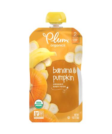 Plum Organics Baby Food Pouch | Stage 2 | Banana and Pumpkin | 3.5 Ounce | 12 Pack | Fresh Organic Food Squeeze | For Babies, Kids, Toddlers Banana & Pumpkin 3.5 Ounce (Pack Of 12)