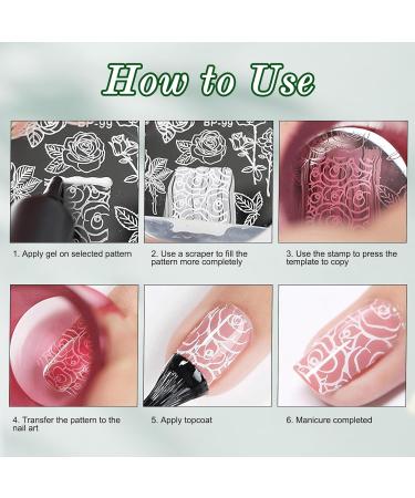 JSRQT Nail Art Stamping Plates Set - 6 Mixed Pattern Stencils for DIY Manicure | Sweet Panda Floral & Leaf Designs - Buy Online on GoSupps.com