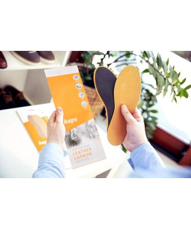 Kaps Leather Carbon Shoe Insoles 6 Pair Pack - Men and Women - Size 44 EUR / 11 US - Activated Carbon Underlayer - Replacement Inserts - Buy Online on GoSupps.com
