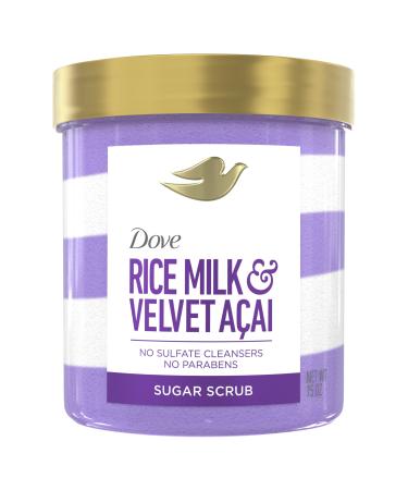 Dove Body Scrub Velvet Acai & Rice Milk For Women For Exfoliated & Hydrated skin 15 OZ