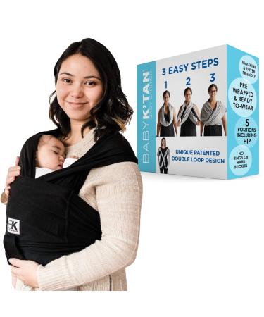 Baby K'tan Original Baby Wrap Carrier, Infant and Child Sling - Simple Wrap Holder for Babywearing - No Rings or Buckles - Carry Newborn up to 35 lbs, Black, Women 10-14 (Medium), Men 39-42. Black Medium