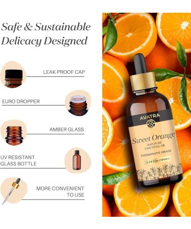Avatra Orange Essential Oil for Diffuser & Aromatherapy | Natural Undiluted Premium Grade | 3.38 Fl Oz | Ideal for Cleaning DIY Soap & Candle Making - Buy Online on GoSupps.com