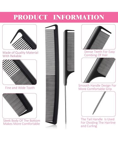 8-Piece Carbon Fiber Hair Comb Set | Fine Teeth Rat Tail Combs for Styling & Cutting | Perfect for Braids | Salon & Home Supplies in Black and Pink - Buy Online on GoSupps.com