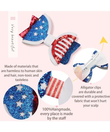 6PCS 4th of July Glitter Hair Bows Clips - Patriotic Stars and Stripes Barrette Alligator Clips Girls Accessories - Buy Online on GoSupps.com