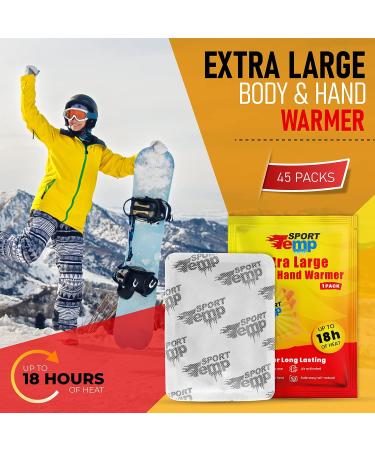Super Long Lasting Large Hand & Body Warmers - Up to 18 Hours Heat - Natural & Odorless - 45 Pack - Buy Online on GoSupps.com