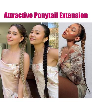 Ponytail Extension Diy Braid Hair Extensions Long Straight Wrap Around Fake Ponytail Soft Synthetic Hairpieces Hair Accessories With Rubber Band For Women 34inches (Bleach Blonde) - Buy Online on GoSupps.com