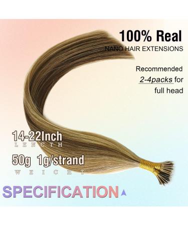 KOCONI 18 Brown Blonde Ombre Nano Ring Human Hair Extensions - Double Drawn Remy Hair, 50g - P4/27 - Buy Online on GoSupps.com