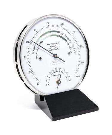 Fischer 122.01HT-06-living climate hygrometer and room thermometer-103mm stainless steel moisture knife with wood made in Germany real wood sockel beech painted black
