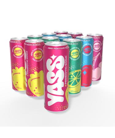 YASS Soda Pr biotique-Pack d couverte (RED'N BLUE BERRIES -CITRUS TWISTER- CHERRY COLA -PINKY LEMONADE)- Le Soda Sain & Styl qui Prend Soin de Ton Ventre -12 canettes de 33cl KIT MIX