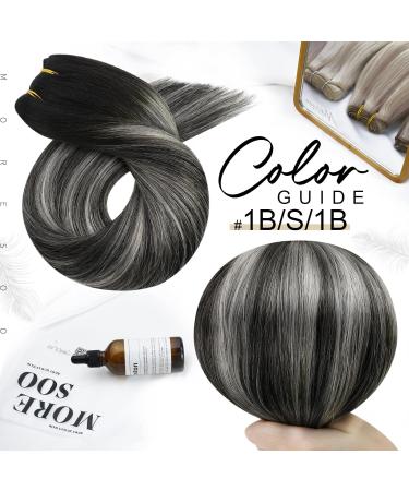 Moresoo 14 Inch Real Human Hair Silver Ombre Weft Extensions - Balayage Black/Silver - 100g Pack - #1B/Silver - Sew-in Hair Extensions - Buy Online on GoSupps.com