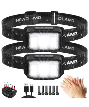 Headlamp Rechargeable 2 Pack 2000 Lumen Ultra Bright Led Headlamp 16 Modes Motion Sensor Head Lamp Waterproof Lightweight White Red LED Flashlight for Camping Cycling Running Headlamps for Adults Gray