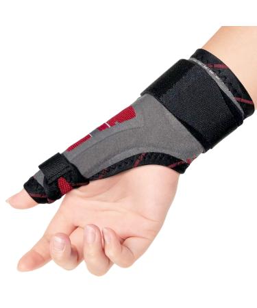 ORTONYX Thumb Immobilizer Brace Thumb Spica Support Splint- Arthritis, Pain, Sprains, Strains, Carpal Tunnel - Wrist Strap - Left or Right Hand Small/Medium (Pack of 1) Gray/Red