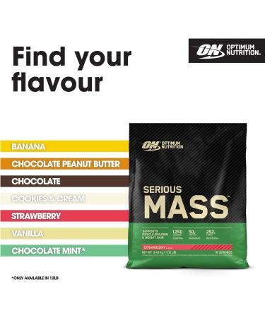 Optimum Nutrition Serious Mass Protein Powder with Creatine Glutamine 25 Vitamins and Minerals Strawberry Flavour 16 Servings 5.45KG Strawberry 16 Servings (Pack of 1) - Buy Online on GoSupps.com