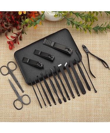 Dinghaole Professional Manicure Set Nail Clippers 18 Pieces Stainless Steel Nail Care Tools with Black PU Leather Bag Suitable for Thick Nails Portable for Travel and Home Use - Buy Online on GoSupps.com