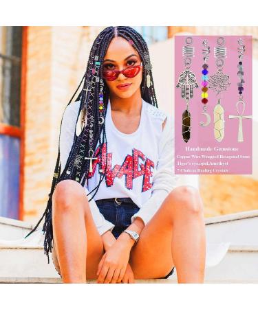 RechicGu Silver 134 Pcs Dreadlocks Loc Accessories with 7 Chakras Crystal Copper Wire Wrapped Gemstone - Hair and Beard Jewelry Set - Buy Online on GoSupps.com