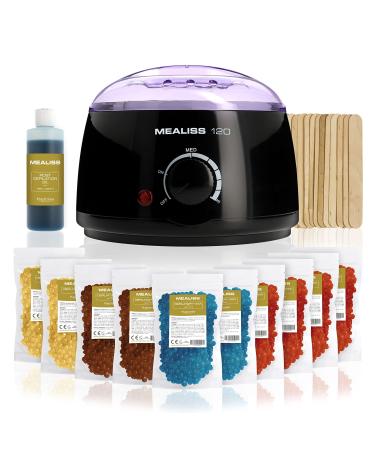 Waxing Kit Mealiss 120 Deluxe XXL set-professional wax warmer 120 watts 1 kg Brazilian Wax 20 wax spatula 100 ml care oil-1 year hot wax epilation