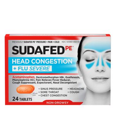 Sudafed PE Head Congestion + Flu Severe Decongestant Tablets for Adults 24 ct