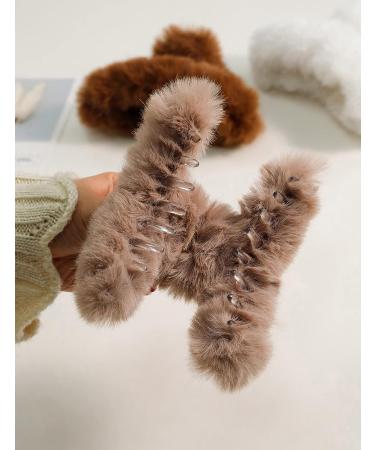 Tinblin 4pcs Faux Fur Hair Clips - 5.5 Inches Large Claw Clips for Thick & Thin Hair - Long Fur Preppy Style for Women & Girls - Buy Online on GoSupps.com