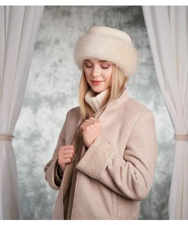 Futrzane Women's Faux Fur Trimmed Russian Winter Hat - Classy Ecru Rabbit Fleece Design - Buy Online on GoSupps.com