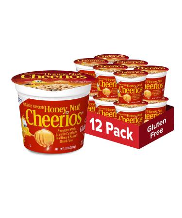 Honey Nut Cheerios Heart Healthy Cereal in a Cup, Gluten Free Cereal with Whole Grain Oats, Single Serve Cereal Cups, 1.8 oz (Pack of 12) Honey Nut Cheerios 1.8 Ounce (Pack of 12)