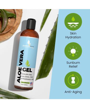 Organic Aloe Vera Gel 12oz - Pure Sunburn Relief & After Sun Care for Face & Hair - Made in USA - Buy Online on GoSupps.com