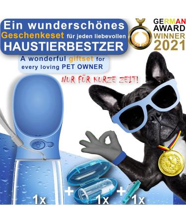 3-Series Gift Set: Innovative 550ml Leak-Proof Dog Drinking Bottle with Toothbrush & Pipe - Perfect for On-the-Go Adventures - Premium Quality in Blue - Buy Online on GoSupps.com