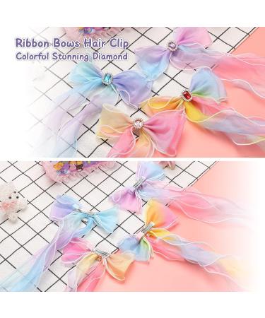 Little World Bow Hair Clips - Set of 4 Colorful Ribbon Hair Bows for Girls and Women | 13 inch Lace Clip Hair Accessories - Buy Online on GoSupps.com