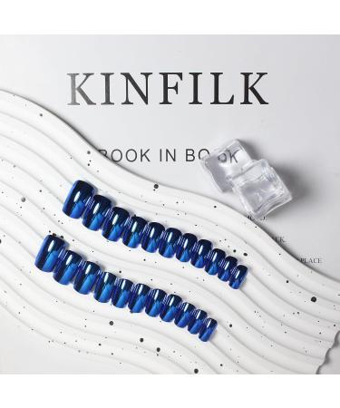 Royal Blue Chrome Square Press-On Nails - Metallic False Acrylic Nails for Women | KQueenest Short & Medium Length Glossy Stick-ons - Buy Online on GoSupps.com