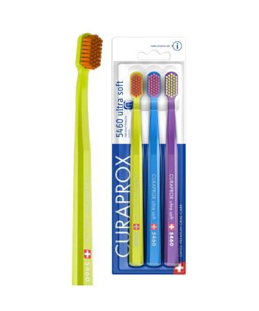 Curaprox toothbrush set CS 5460-3-Pack Ultra Soft Hand toothbrush for adults 5460 with super soft cure bristles-green blue purple
