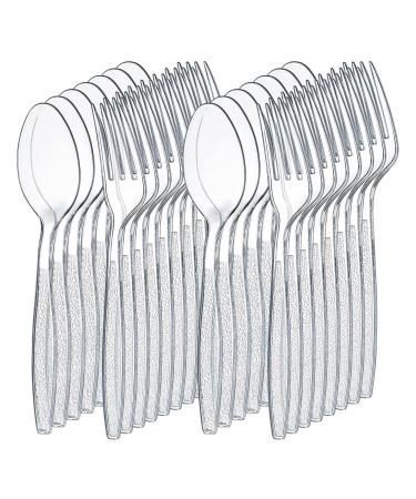Clear Plastic Cutlery Set BPA Free Bulk Pack 120 Pcs Plastic Utensils Heavy Duty 60 Plastic Forks and 60 Spoons Sets forparty Gathering Dinners Take-Out Food Services Catering