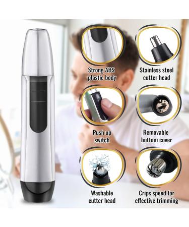 Stainless Steel Ear & Nose Hair Trimmer - Dual Blade Cordless Grooming Clipper for Men & Women - Lightweight & Skin-Safe Travel Essential - Buy Online on GoSupps.com