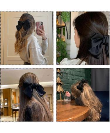 Black Satin Bow Hair Clips - Vintage Solid Color Bowknot French Barrette Simple Hair Fastener Accessories for Women and Girls - Buy Online on GoSupps.com