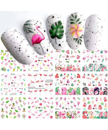 Summer Flamingo and Green Leaf Nail Art Stickers Decals - 12 Sheets - Buy Online on GoSupps.com