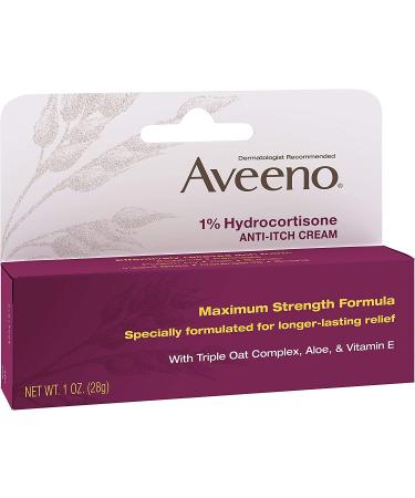 Aveeno Maximum Strength 1% Hydrocortisone Anti-Itch Cream with Triple Oat Complex, Aloe & Vitamin E - 1 Oz | Relief from Eczema, Psoriasis, Insect Bites & Poison Ivy - Buy Online on GoSupps.com
