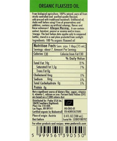 PDR Premium Organic Flaxseed Oil - 3.4 fl. Oz. - Cold-Pressed, 100% Natural, Unrefined & Unfiltered - Vegan, Gluten-Free, Non-GMO in Glass Bottle - Buy Online on GoSupps.com
