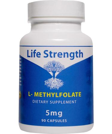 Life Strength L-Methylfolate 5 MG Optimized & Highly Bioactive Methyl Folate 5-MTHF Supplement for Mood and Immune Support Natural Diet Supplement for Energy Non-GMO & Gluten-Free 90 Capsules