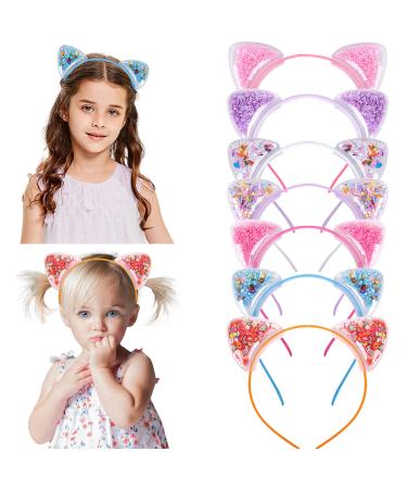 ZIRICHER Cat Ears Headband For Girls  Transparent Quicksand Sequin Cat Headband Cute Hairband For Girls Kitty Ears Party Hair Accessories For Kids Gift