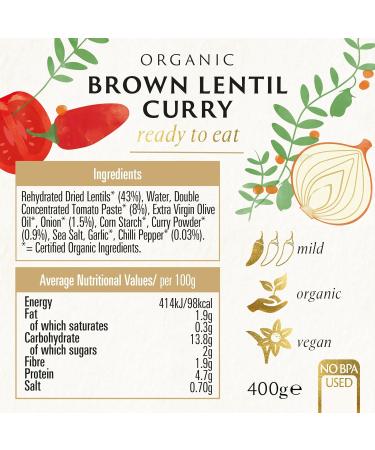 Biona Organic Brown Lentil Curry 400g | Vegan | Gluten-Free | Non-GMO - Buy Online on GoSupps.com