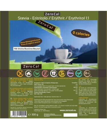 Buy Erythritol + Stevia Sweetener Sticks - 100 Sticks | Gluten-Free Vegan GMO-Free | Ideal for Coffee & Tea - Buy Online on GoSupps.com