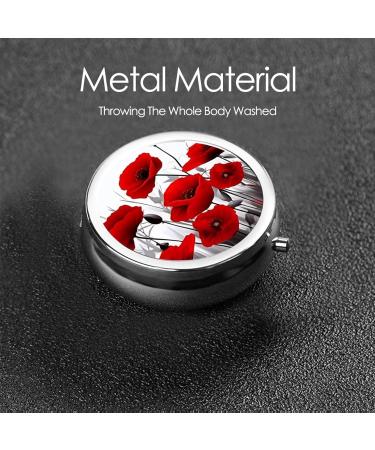 Red Poppy Flower Portable Metal Pill Box - Mini 3-Compartment Design for Travel | Ideal for Small Pills - Buy Online on GoSupps.com