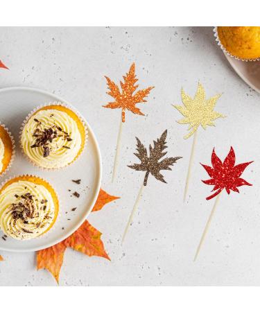 Gyufise 24Pcs Maple Leaf Cupcake Toppers Glitter Fall Theme Cupcake Picks Fall Harvest Thanksgiving Party Cake Decorations Supplies Mixed Colors Multi 6 - Buy Online on GoSupps.com