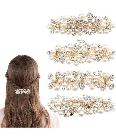4 pieces of pearls rhinestone hair clips Elegant French hair clips spring hair clips butterfly clover cherry flower metal hair styling accessories for women