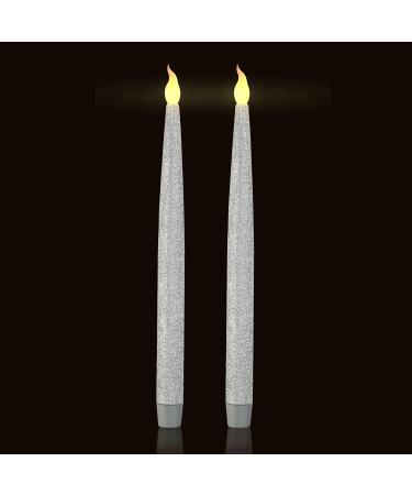 FURORA LIGHTING Silver Taper Candles Centerpieces Decor Candles Flameless LED Candle Lights with 6/18 Timer Pack of 2 (Battery Operated) Silver 11.5" Pack of 2