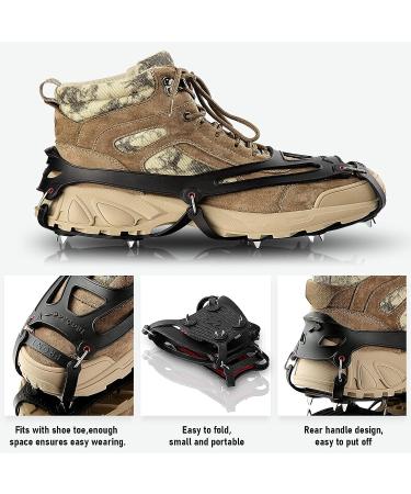 PeCube Ice Cleats for Shoes and Boots - 20 Stainless Steel Spikes - Anti-Slip Traction Cleats for Light Hiking, Trail Running, Ice Fishing - Black (Small) - Men Women Kids - Buy Online on GoSupps.com