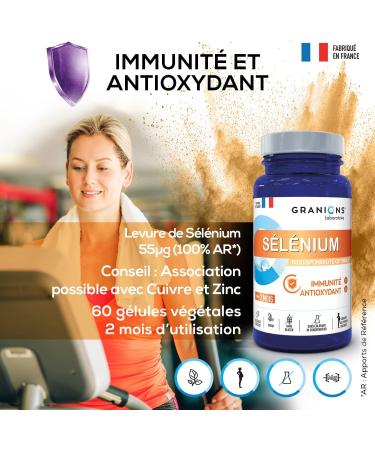 GRANIONS: Immunity and energy SELENIUM 55 g-100% of recommended intake- Optimal bioavailability-IMMUNITY AND ANTI OXIDANT-Suitable for pregnant women- 60 capsules-1 vial 2 months-Made in France - Buy Online on GoSupps.com